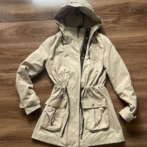 Zara Basic Jacket Parka Women's Zip ￼ adjustable Clinch Waist, W/Hood XS.